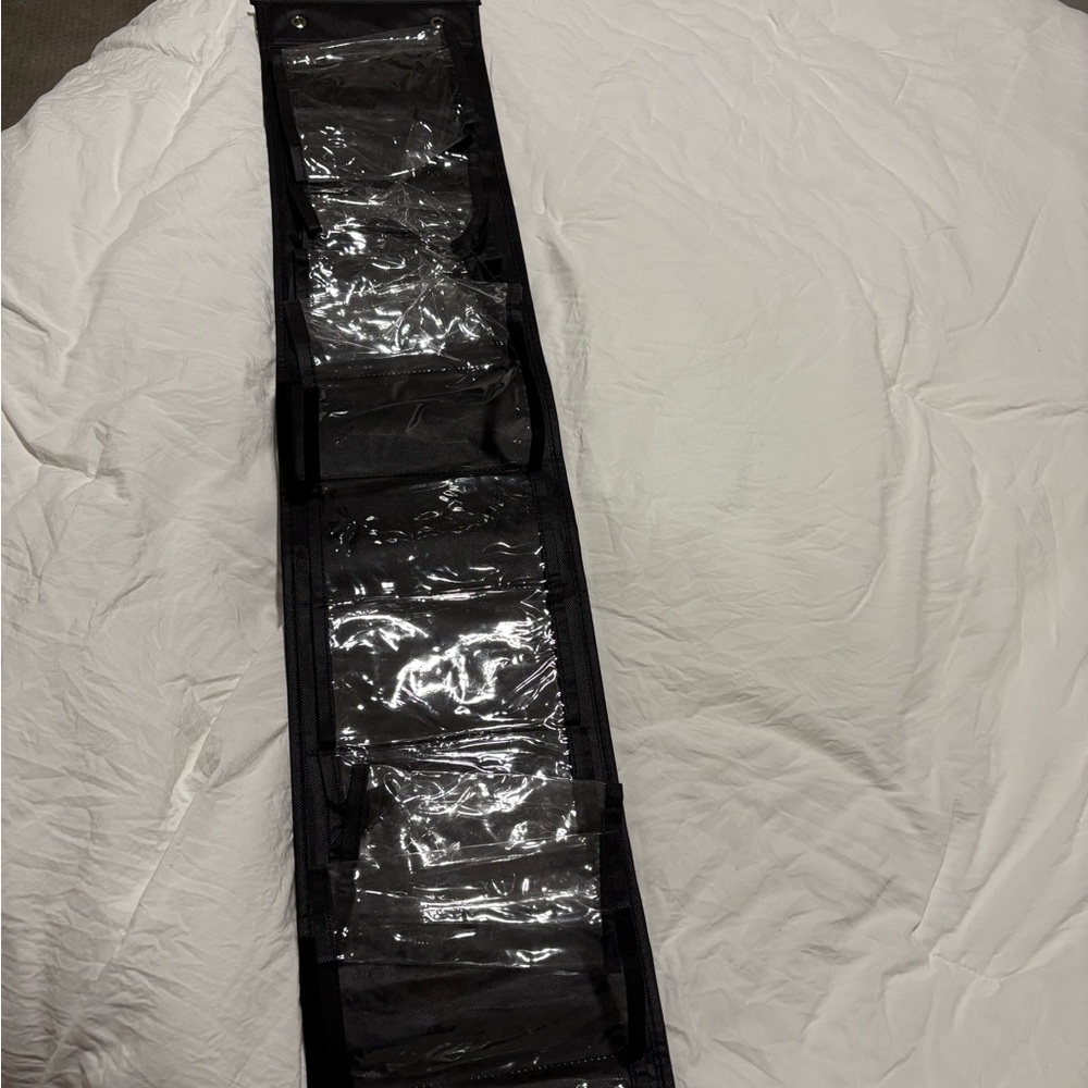Black Hanging Organizer with Clear Pockets